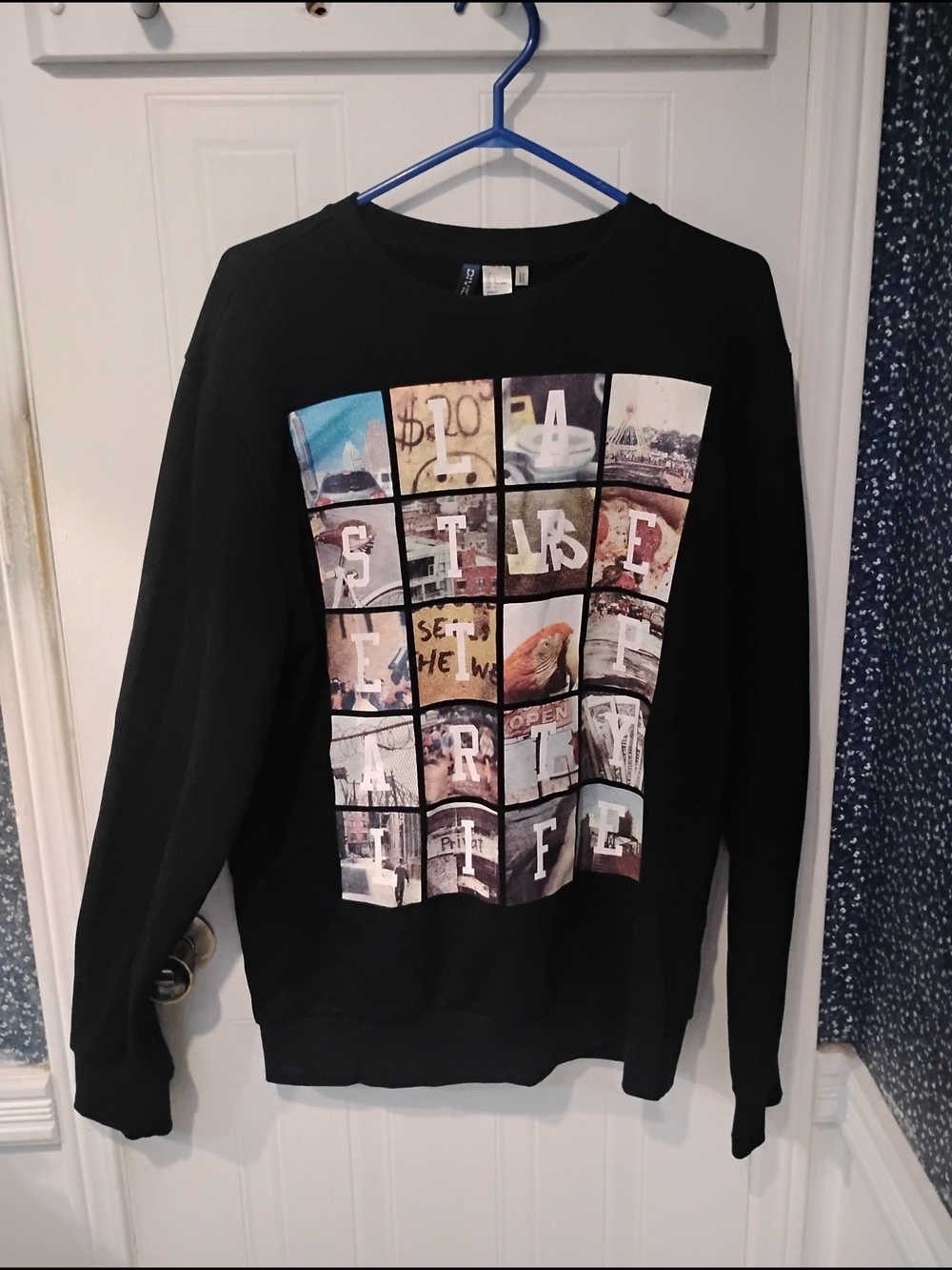 H&M Black Crewneck Sweatshirt with Multicolor Photo Grid Graphic